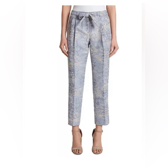 Tahari Pants - Tahari Arthur S Levine periwinkle Blue Gold silver metallic jacquard pants 10P